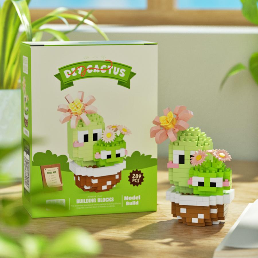Cute Cactus Potted Plant, Building Blocks, Plant Micro Particle Assembly Model, Children's DIY Toy, Christmas Gift
