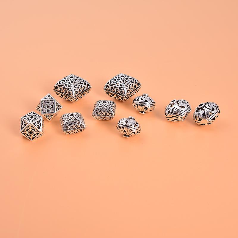 Vintage S925 Sterling Silver Polygon Spacer Beads for DIY Bracelets - Irregular Hollow Thai Design