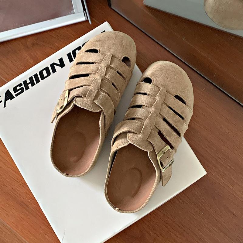 Retro women's versatile new spring and summer outer wear one pedal lazy hollow bag head half slippers