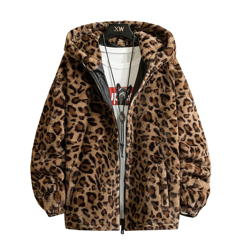 Retro Leopard Print Cotton Jacket with Hood - Hip Hop Style, Loose Fit, Plus Velvet, Thickened for Autumn & Winter