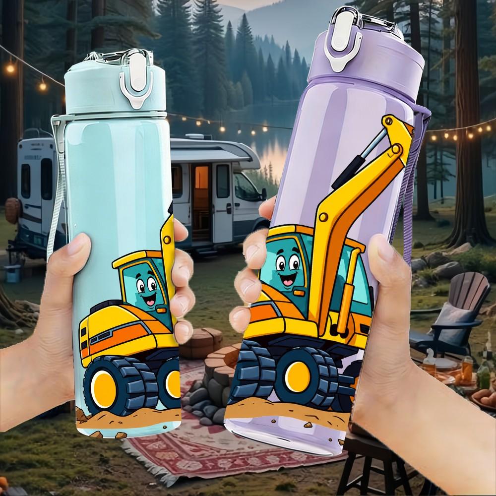 1PC Yellow Excavator Machine 750ml Color Plastic Sports Water Bottle Leakproof Flip Straw Lid Suitable for Sports Office Home Use