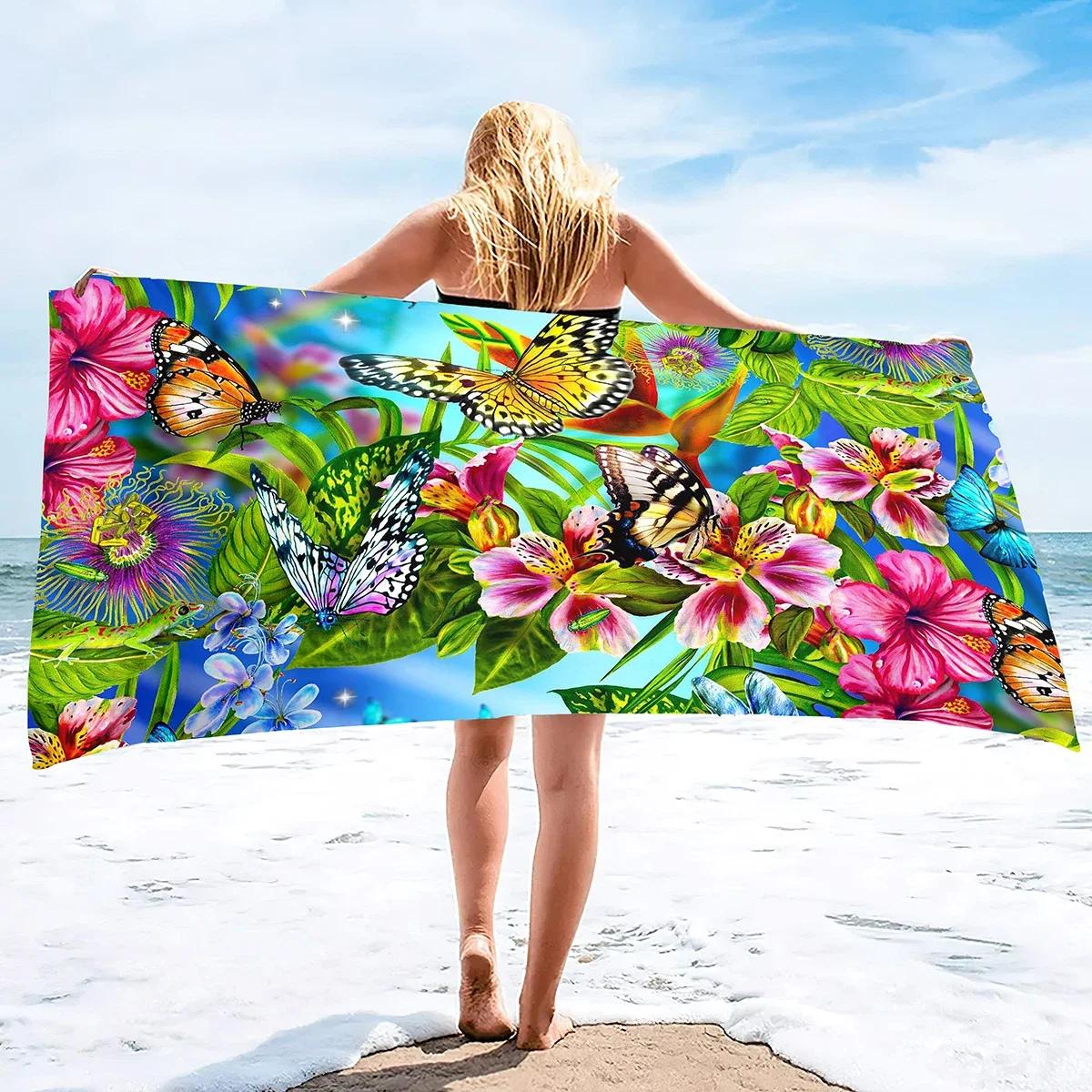 

Beautiful Butterfly Beach Towels, Oversized Soft Beach Blanket, Absorbent Quick Dry Bath Towels, Adults Kids Travel Beach Towel W30*H60(CM)