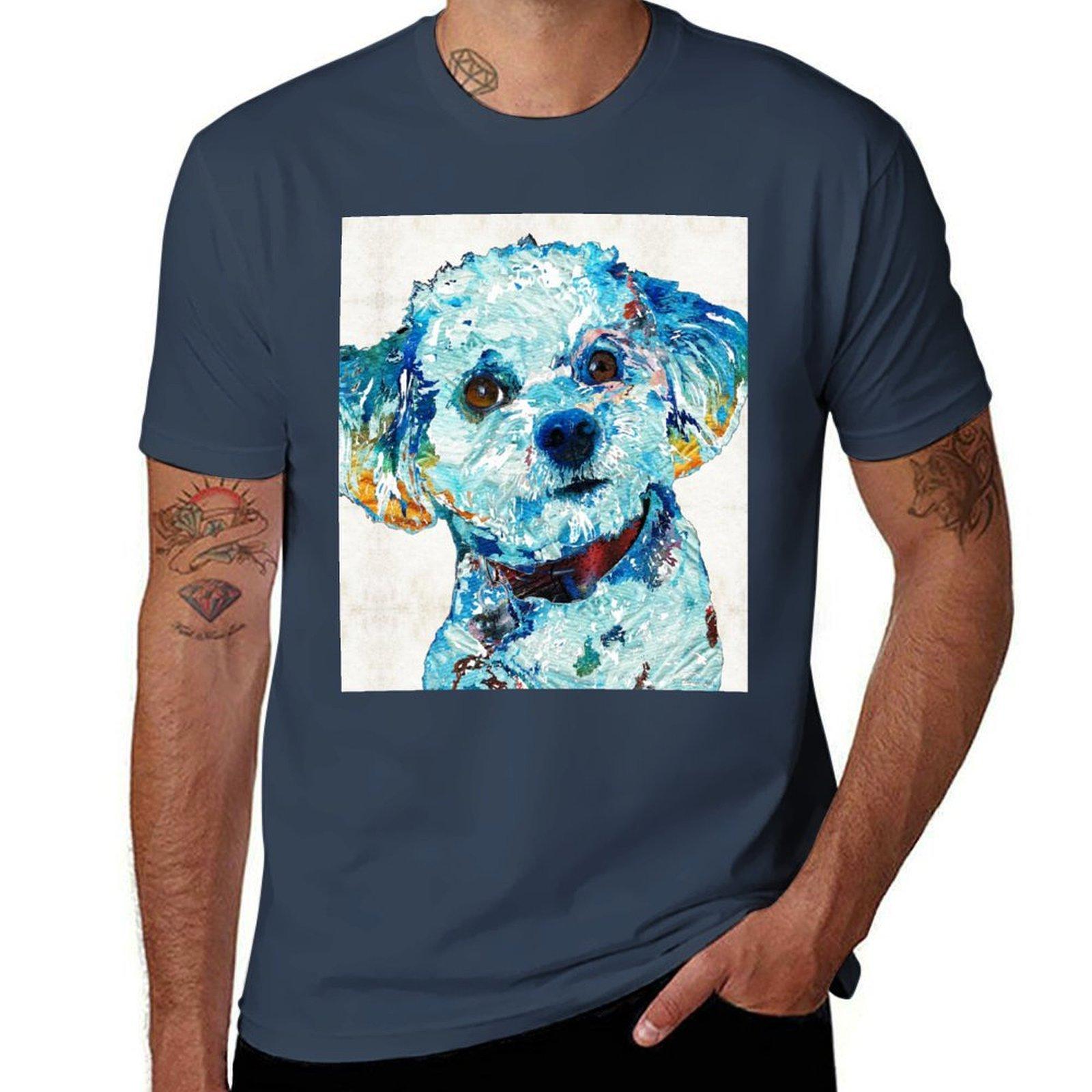 Small Dog Art Who Me Sharon Cummings Artist Tshirt Casual Everyday Short Sleeve Tshirt S