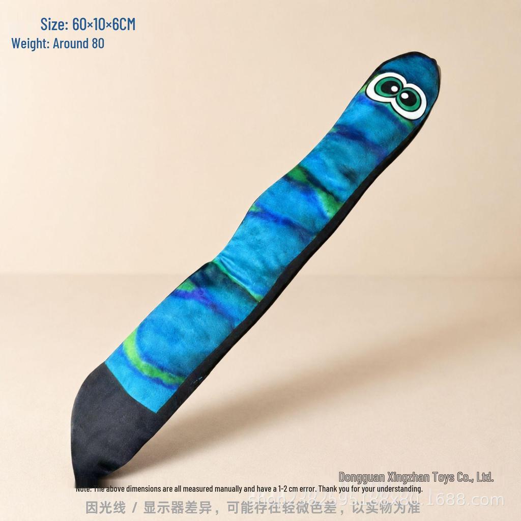 Vibrant Worm-Shaped Squeaky Plush Toy for Cats and Dogs - Bite-Resistant and Interactive.