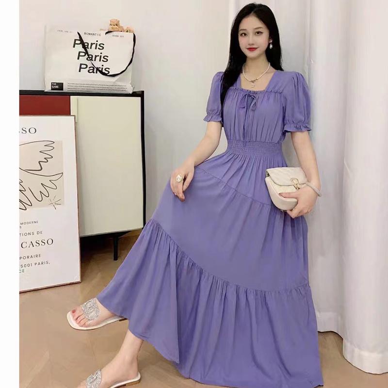 Summer Cotton Silk Floral Print Maxi Dress Bohemian Beachwear High Waist Young Women's Large Skirt Swing Dress