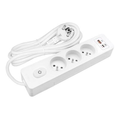 SELDUR G3FH12B Power Strip, 3 Type E Sockets + Switch, USB A+C Fast Charging 20W, White, 1.5m Cable