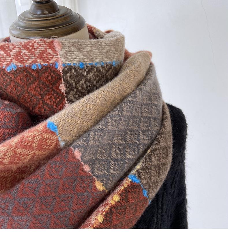Schicker karierter Quastenschal für Damen - Dicke, warme Imitat-Kaschmir-Stola mit Jacquard-Design, perfekt für Herbst- und Winterausflüge