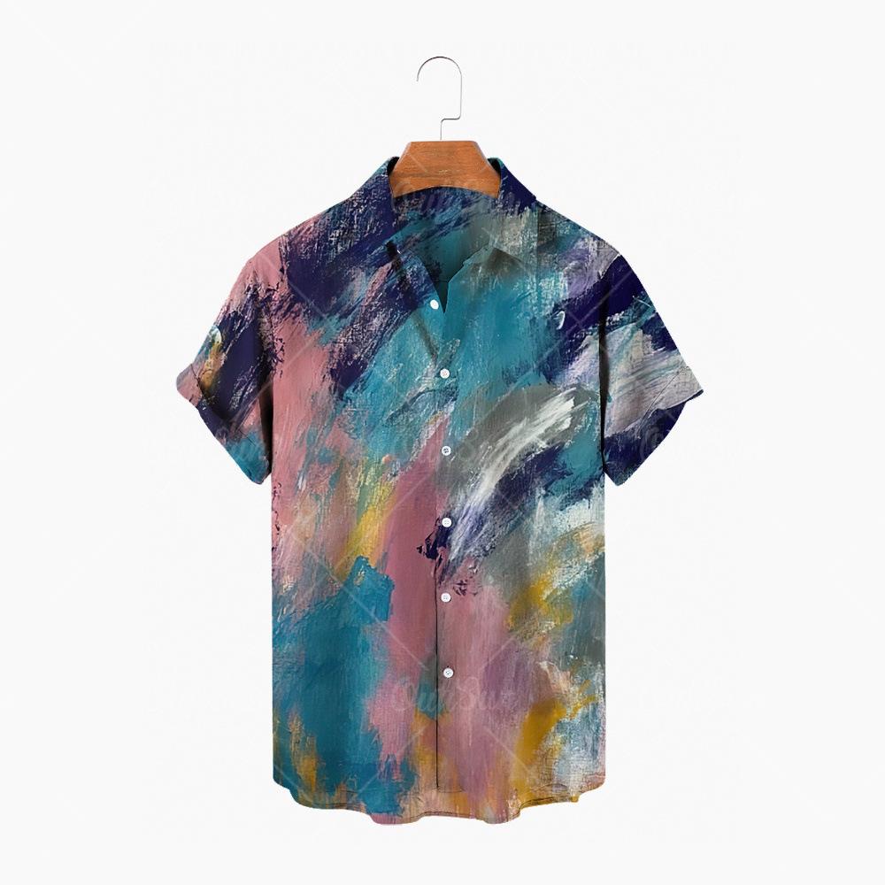 Hawaiian men's vacation seaside shirt with a turn-down collar and short sleeves