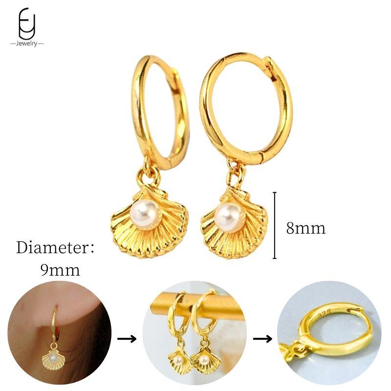 925 Sterling Silver Needle Vintage Heart/Shell Pendant Earrings Round/Square Plate Hoop Earrings for Women Party Fashion Jewelry