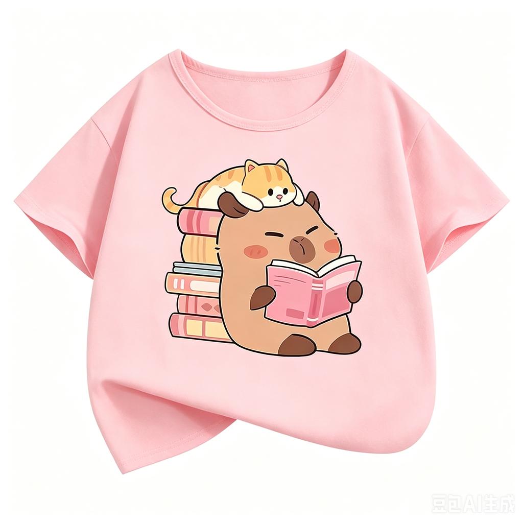 Girls Clothes Capibara Kids Clothing Tees Summer Printed Cartoon Short Sleeve Tshirt Girls Loose Casual Crewneck Tops T Shirts
