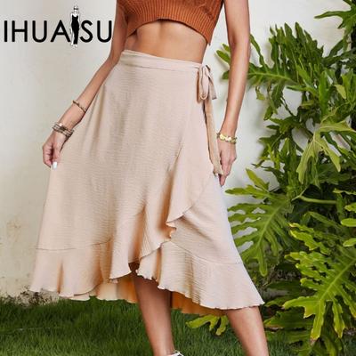 Women's Summer One Piece Lace Up Long Irregular Solid Colour Halter Skirt