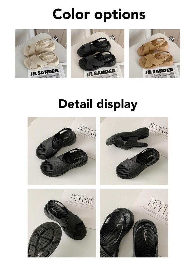 New Fashionable Women’s Solid Color Cross Sandals: Comfortable Non-Slip Soft Sole Summer Casual Slippers