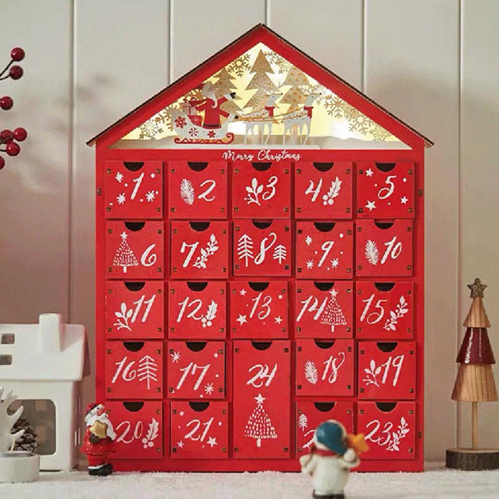 Red Christmas Countdown Calendar With 24 Drawers Personalized Decorative Crafts For Home Bedroom
