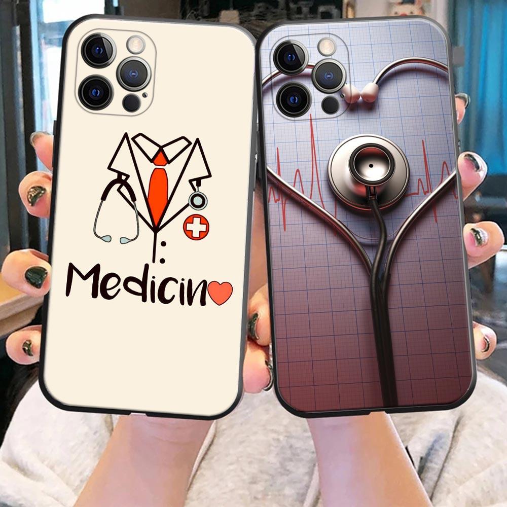 Nurse Medical Medicine Health Heart Stethoscope Phone Case for iPhone 15 14 Pro Max 8 Plus SE 2022 11 12 13 Pro Xs Mini X S Case