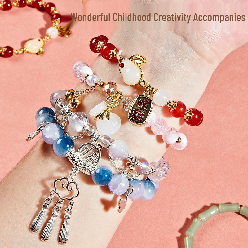 Conjunto de Presente Pulseira de Contas Feita à Mão e Caixa de Joias para Aniversário de Menina