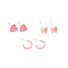 3Pair/Set Korean Pink Heart Butterfly Flower Stud Earrings For Women Girls Sweet Cute Small Circle Piercing Earrings Set Jewelry