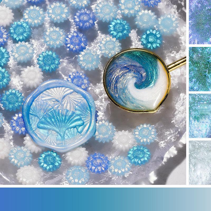 

4-Color Mix 200pcs/pack Aurora Mixed Flame Sealer Wax Flower Sunflower Glitter Polarized Flame Sealer Sealer Wax for Sealing