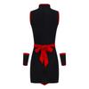 Adult Women Ninja Costume Set S-XXL: Stand Collar Sleeveless Mesh Dress with Invisible Back Zipper & Dragon Print Apron with Oversleeve for Cosplay