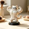 Office Desk Accessories 3D Printed Muscle Cat Figurine, Funny Strong Animal Ornament for Cute Home Office, Creative Sculpture with Base, Unique