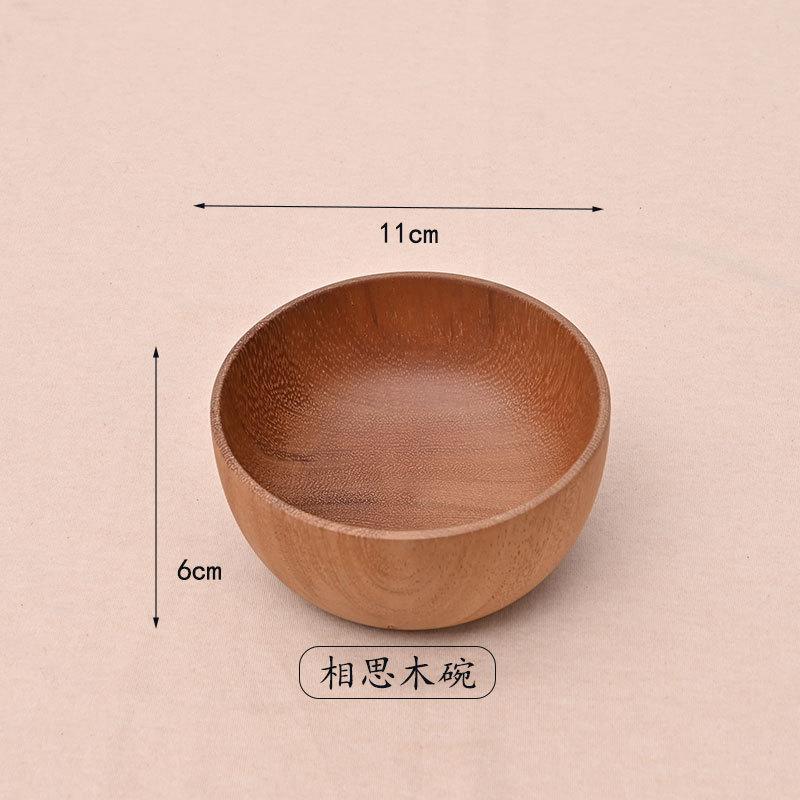 Wooden Round Retro Style Wooden Bowl Japanese Salad Bowl Solid Wood Soup Bowl