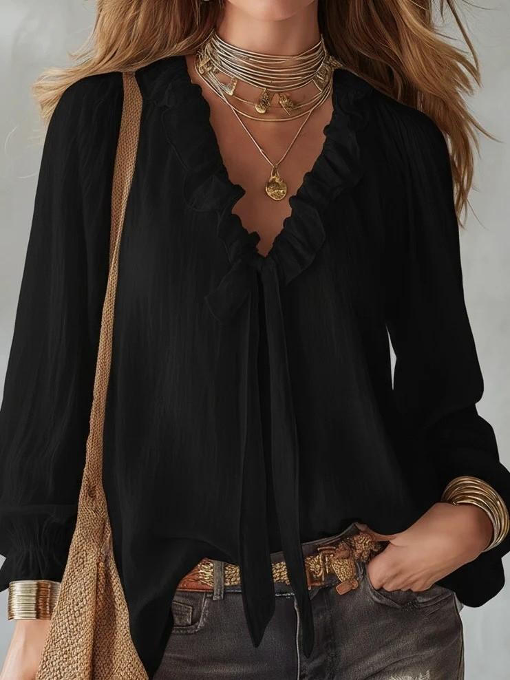 Streetwear Style Ladies V Neck Shirt With Splicing Design For Casual Wear