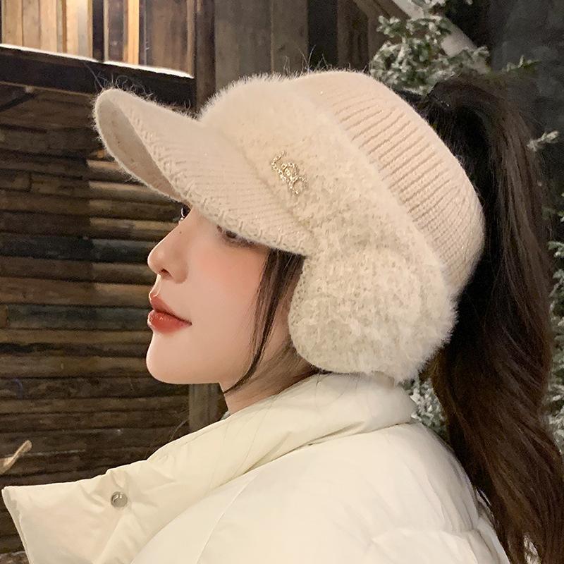 

Осень и зима плюшевая шляпа с кроличьим мехом с открытым верхом детская зимняя теплая для улицы для лица маленькая плюшевая защита для ушей шляпа с утиным козырьком из шерсти one size fits all бежевый