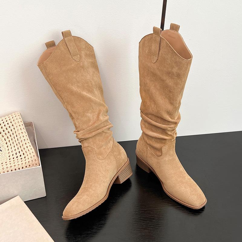 Women's Boots 2026 Autumn/Winter New Mid Length Long Boots Coarse Heel Women's Boots Pile Knight Boots