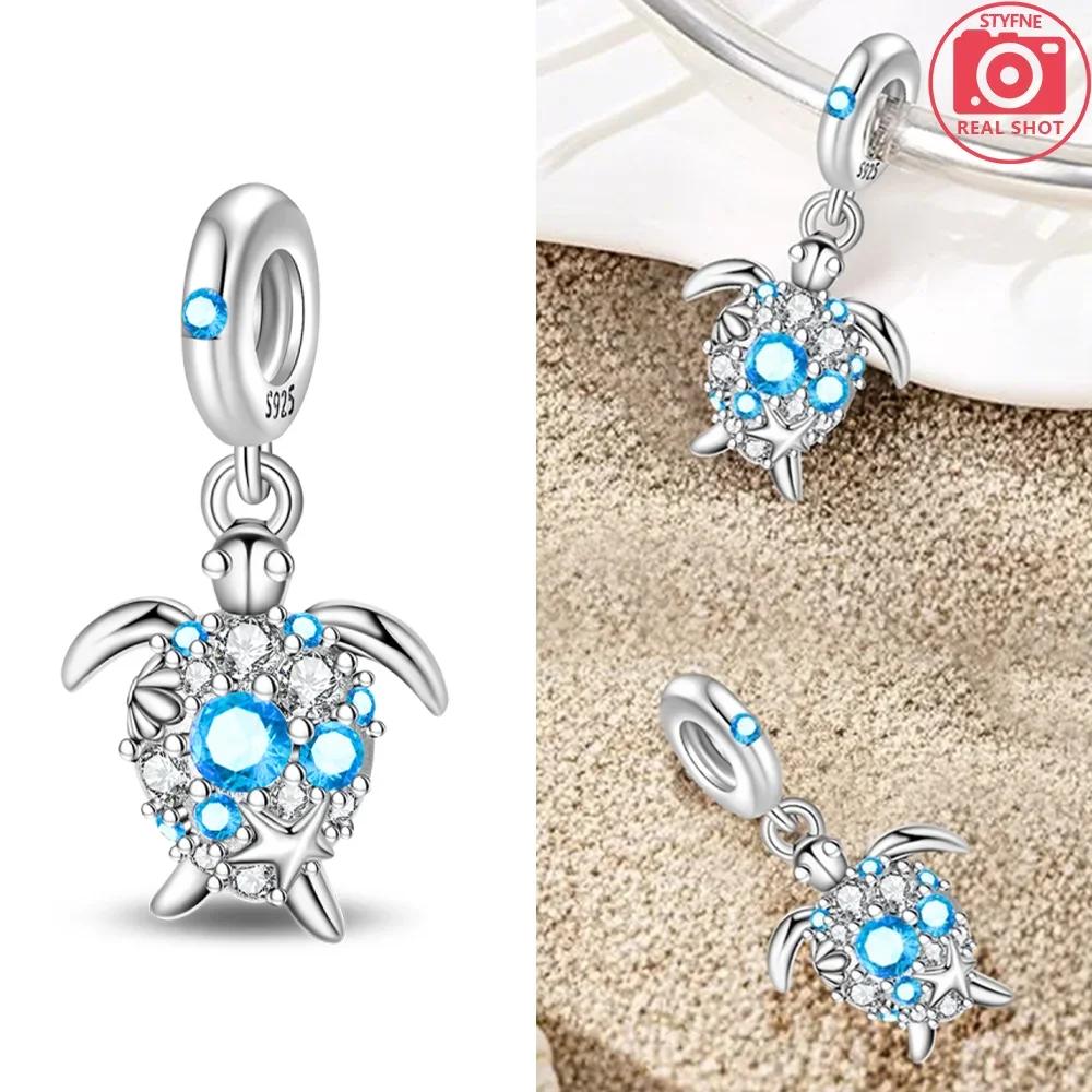 Original Butterfly Red Crab Crayfish Heart Blue Zircon Charm Beads Fit Braceletcopper Women Diy Fine Gift Jewelry Necklace