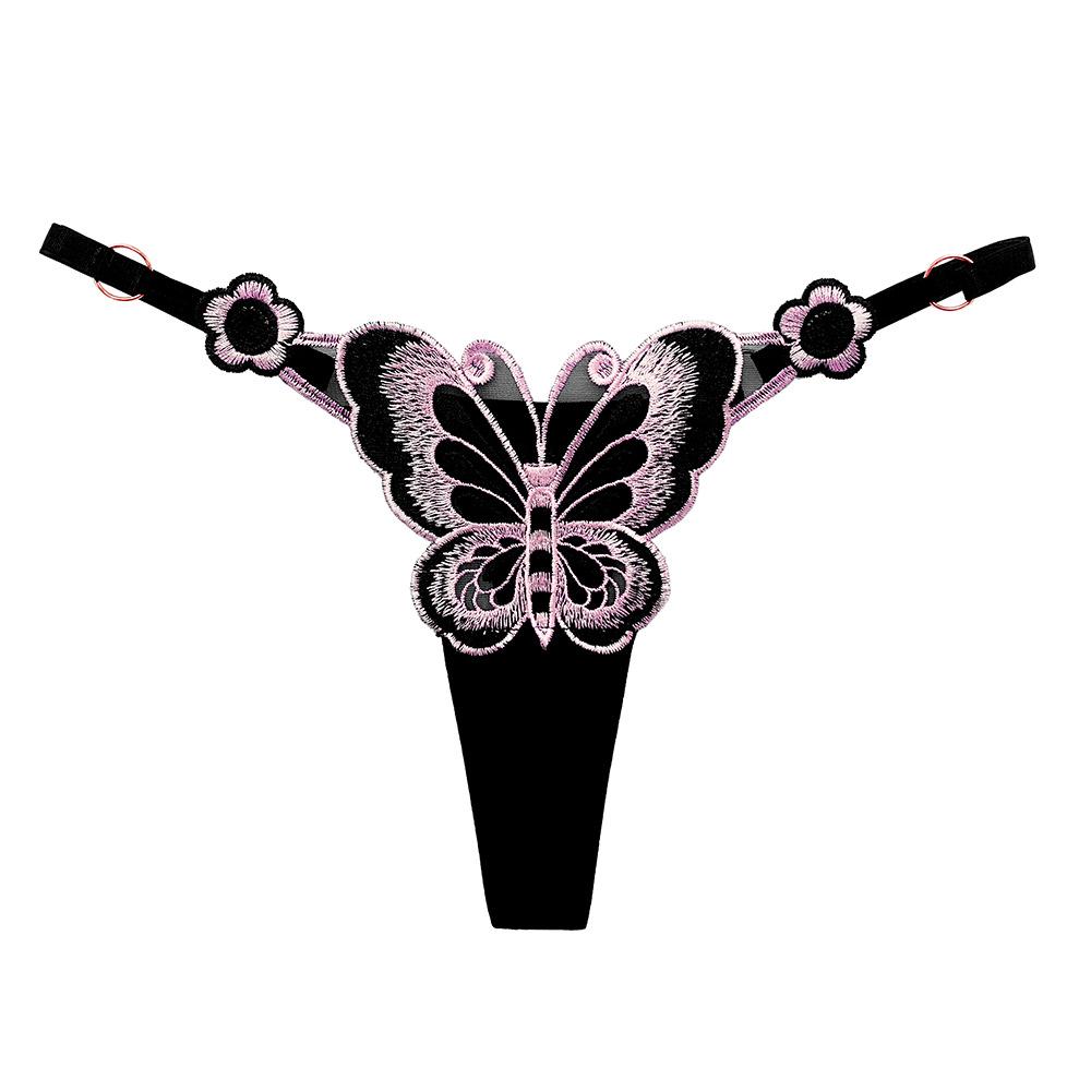 Butterfly Element Thong Women's Sense of Hot Perspective Embroidery Adjustable Low Waist Temptation Tied Panties Women