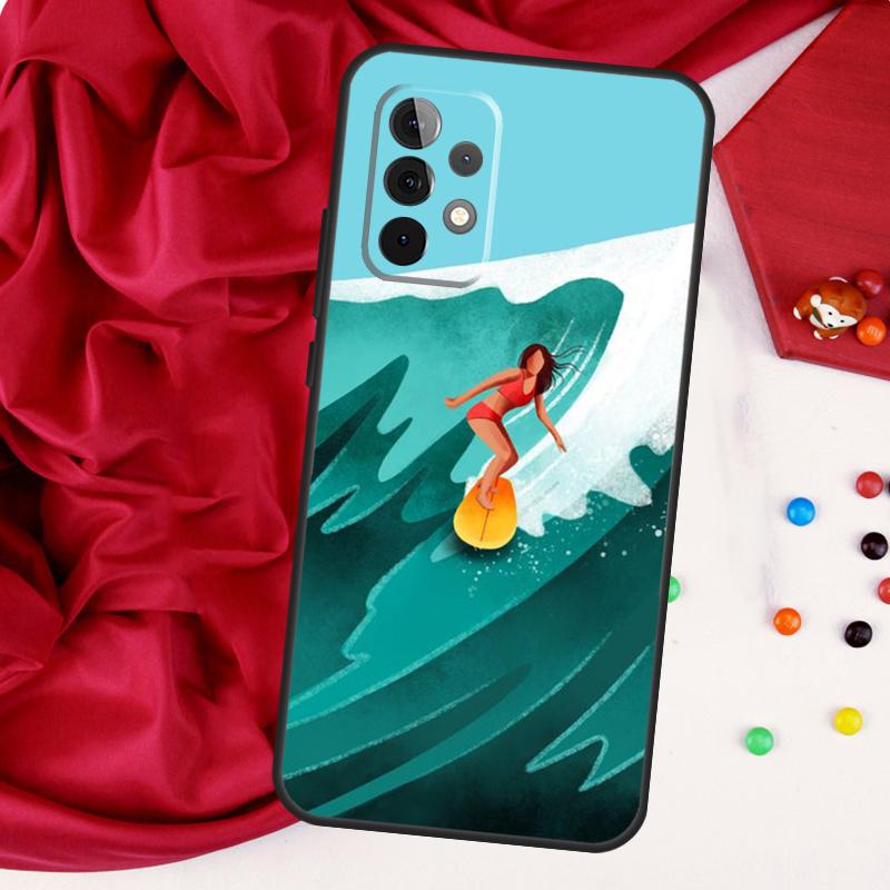 Surfboard Surfing Surf Girl For Samsung Galaxy A56 A36 A26 A16 A05 A06 A22 A32 A52 A54 A34 A14 A55 A15 A53 A33 A35 Case