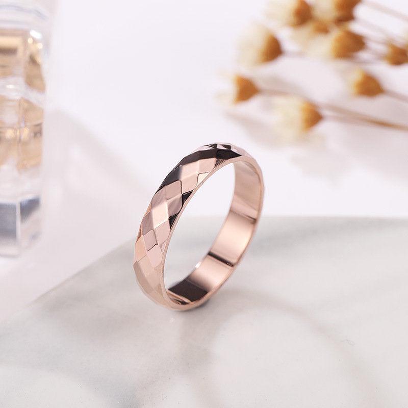 Women's 18k Rose Gold Geometric Titanium Steel Couple Ring