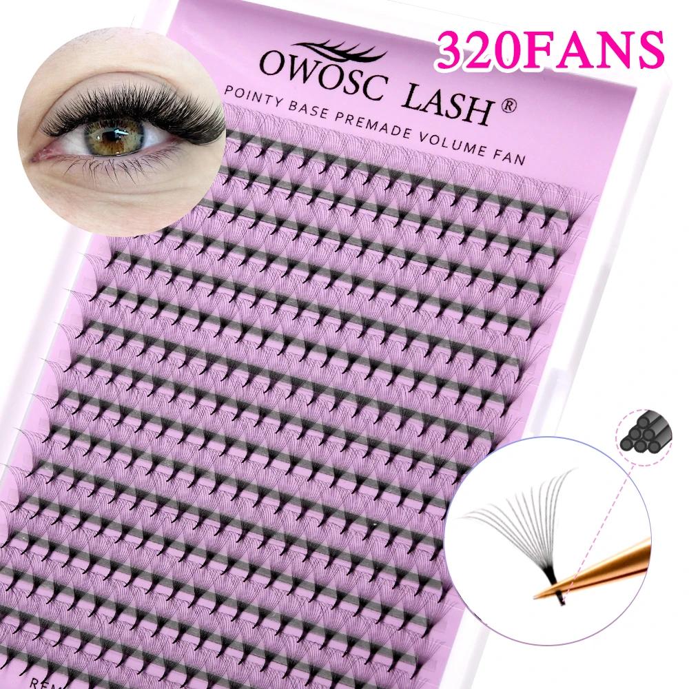 OWOSC Pointy Base Premade Volume Fans Eyelash Extension 3D/6D/8D/10D/12D/14D Individual Sharp Pointy Stem 320 Fans Custom Logo