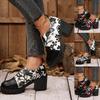 Chunky Heel Retro Printed Women's Boots Fashionable Casual Slip Fashion Women's Ankle Boots for Women Booties Heels Open Toe