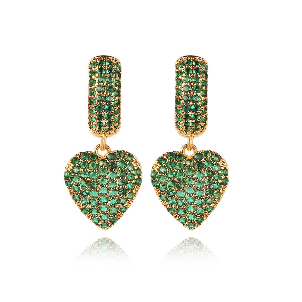 Luxury Green Cubic Zircon Heart Drop Hoop Earrings for Women Gold Plated Ear Cuffs 2026 Wedding Aesthetic Jewelry Gift Aretes