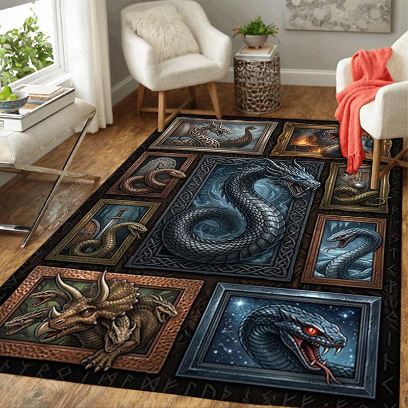 Mythical Creatures Compilation Pattern Rug Floor Mat for Living Room or Bedroom Soft and Comfortable Carpet a Gift for Birthday and Holiday.
