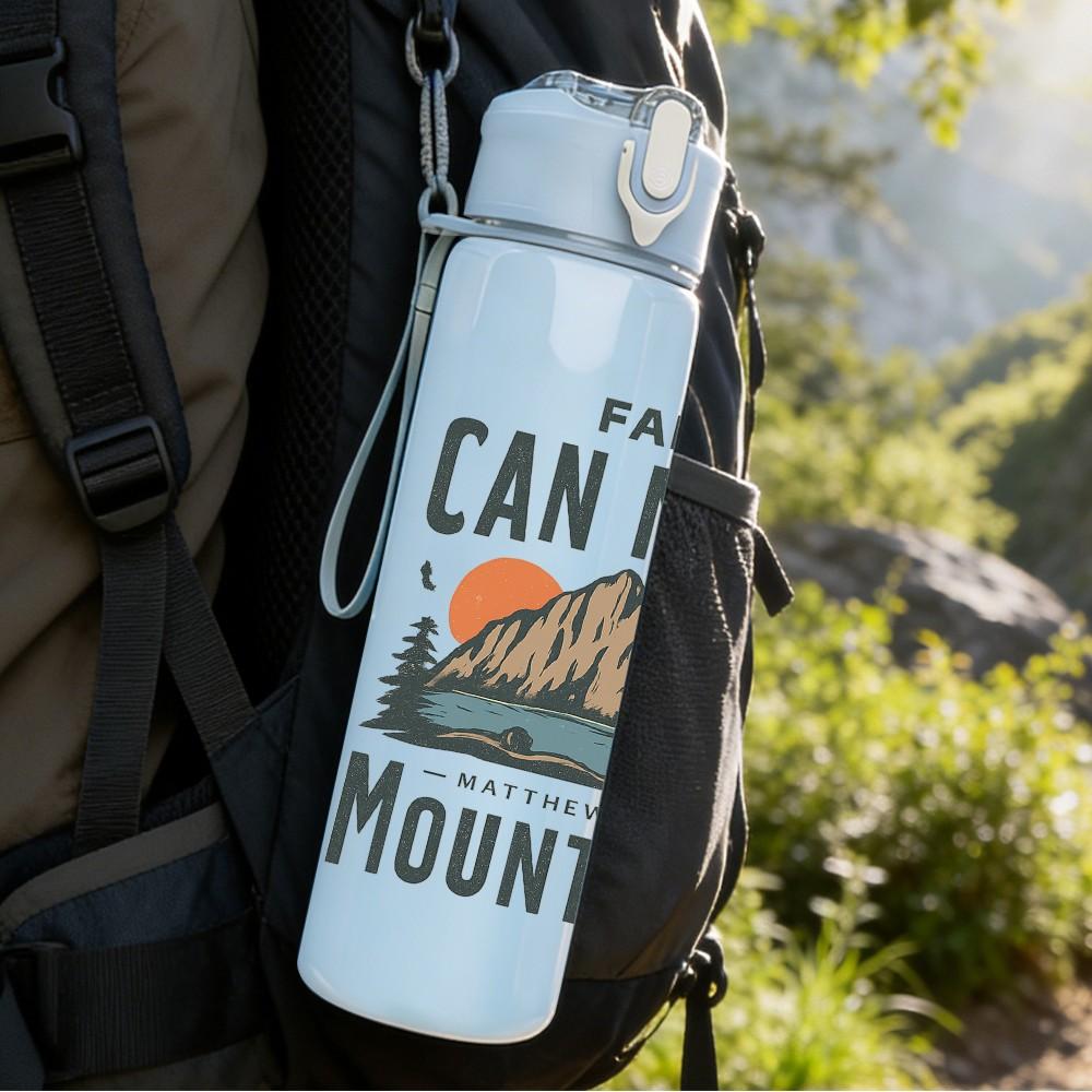 1PC Faith Mountain Letter Art 750ml Color Plastic Sports Water Bottle Leakproof Flip Straw Lid Suitable for Sports Office Home Use