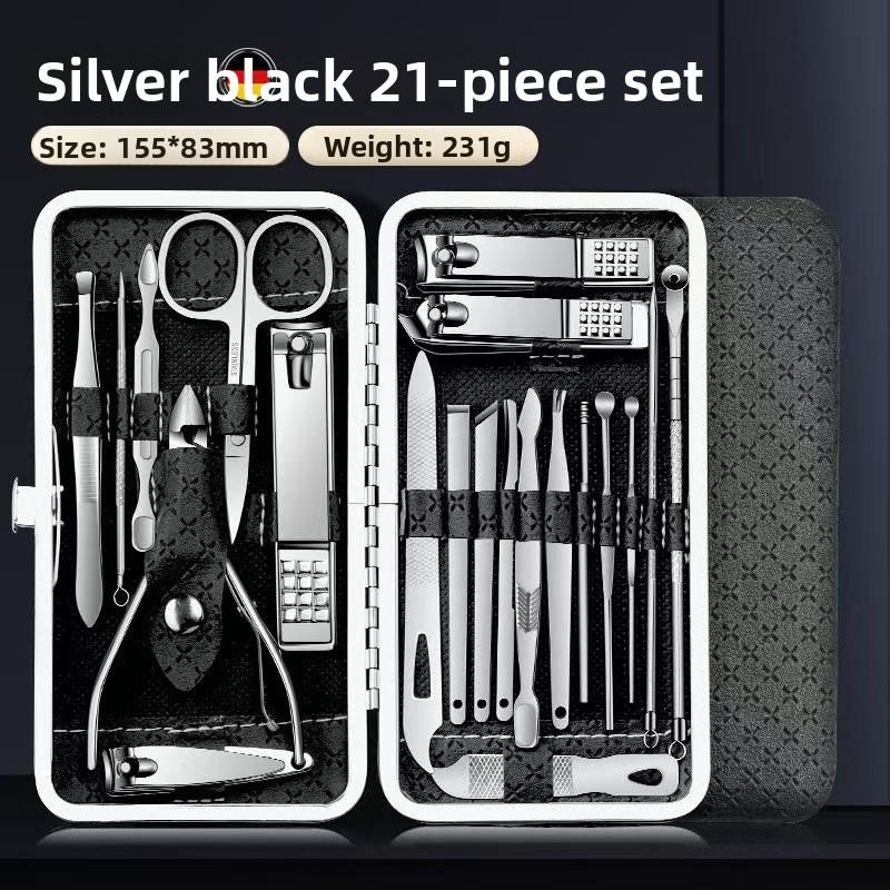 Professional 19 in 1 Nail Care Kit Stainless Steel Nail Clippers Set with Ear Spoon Pedicure Tools for Beauty Grooming