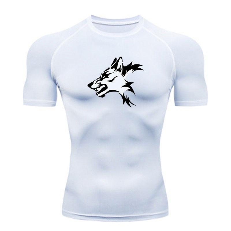 Men's Compression Athletic Workout T-Shirt, Black White Fier