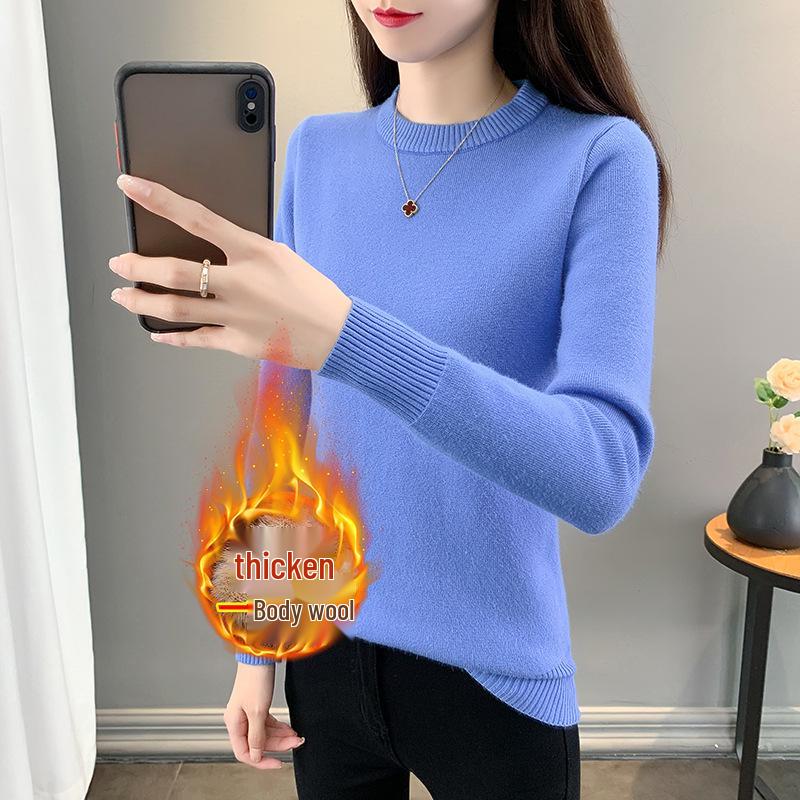 Women's Trendy Thickened Knit Pullover: 2025 Autumn/Winter Long Sleeve Round Neck Sweater