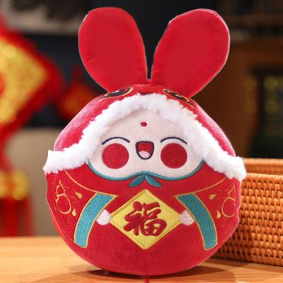 Cute Chinese Folk Traditional Elements Ornament Blessing Stuffed Bunny Cartoon Doll Plush Pendant New Year Gift