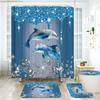 1/3/4pcs Blue Diamond Dolphin Print Shower Curtain Set Non-Slip Toilet Lid U-Shaped Polyester Fabric Shower Curtain with 12 Ho