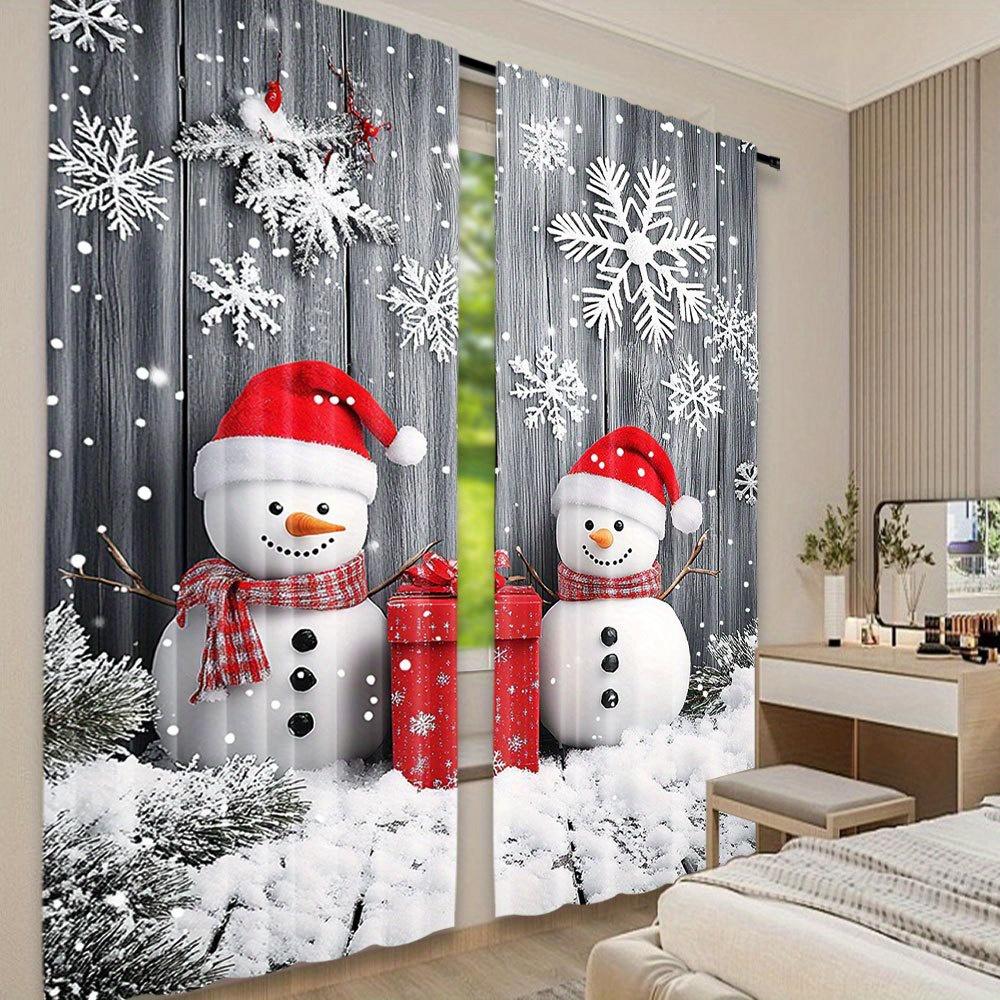 2pcs Christmas Blackout Curtains – Snowman & Santa Print   Rod Pocket   Machine Washable for Bedroom & Living Room – Festive Decor