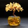 Handcrafted Yellow Citrine Money Tree Teacup Crystal Home Decor