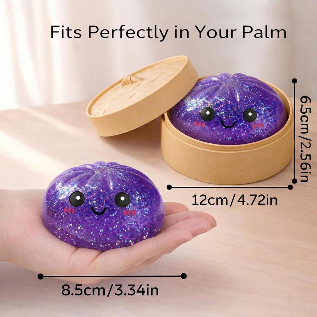 Jucarie Anti-Stres Squishy Dumpling Kawaii with Glitter and Gel Filling, Fast Rebound, for Adults and Kids, Purple