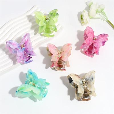 Gradient Butterfly Claw Hair Clip - Fashionable Marble Texture Updo Accessory