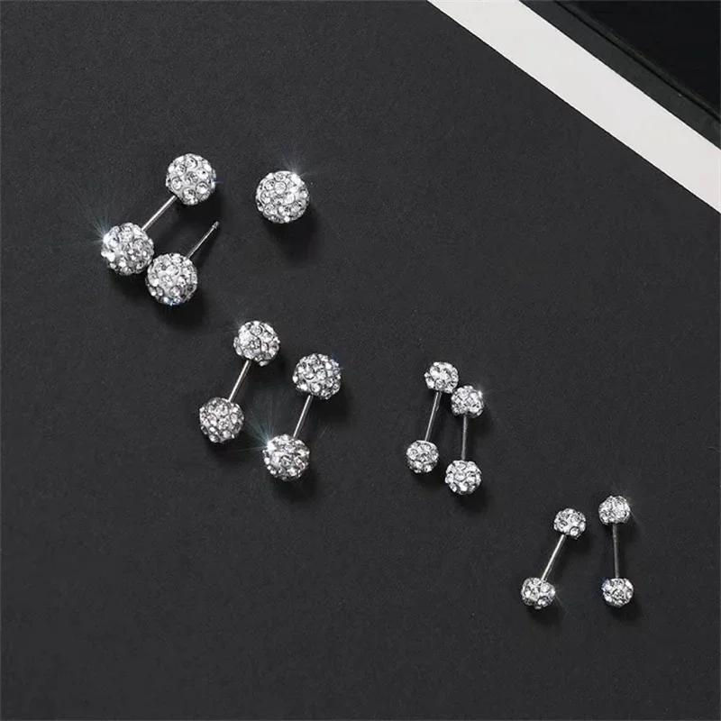 Trend Unisex Women Men Round Ball Crystal Zircon Studs Earrings Fashion Shiny Cartilage Piercing Jewelry Wholesale