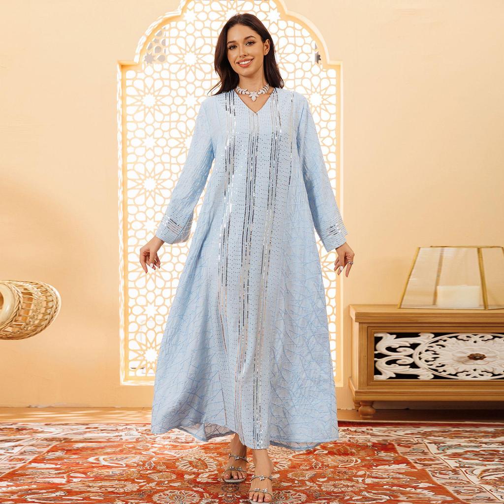 AB418 Middle Eastern Muslim Sequin Embroidered Pullover Dress Robe