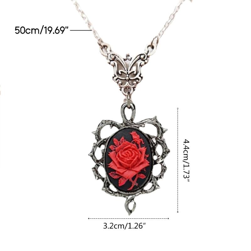 Gothic Red Rose Cameo Choker Necklace Halloween Cosplay Jewelry Adjustable Pendant Necklace Victorian Necklace Jewelry