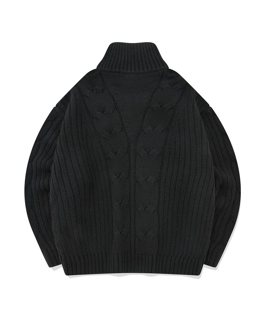 FALLETT Lambswool Cable Knit Half Zip Black