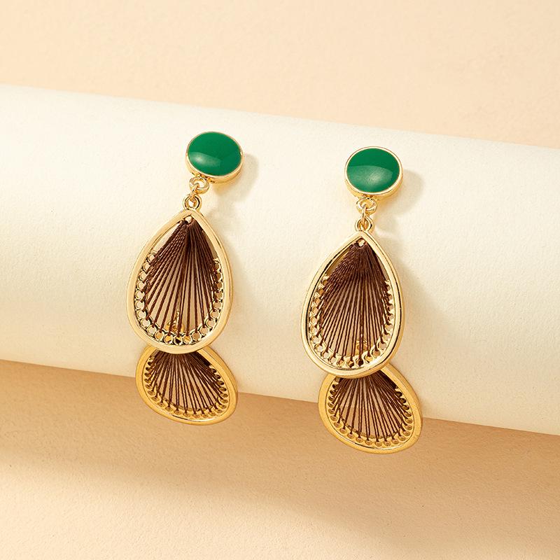 Retro Geometric Water Drop Earrings - Women's Fashion Woven Ear Studs In European & American Style